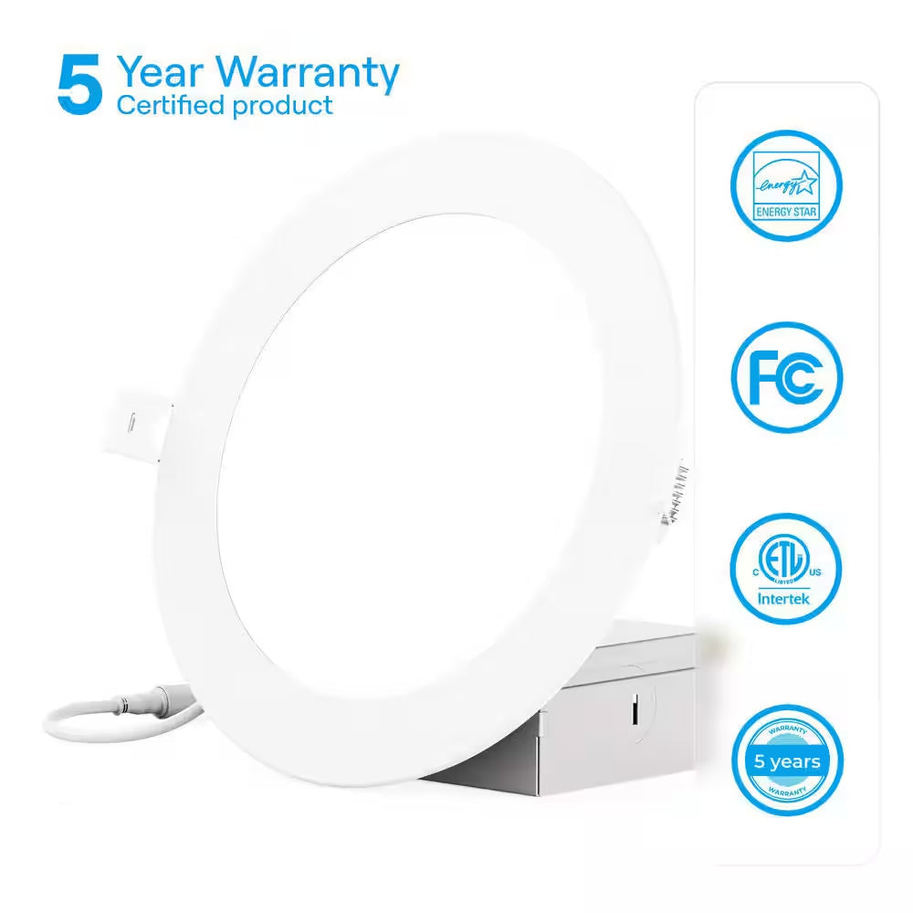 24-Pack 6 In. 5CCT Selectable 12-Watt 1050 Lumens Ultra-Thin Integrated LED Light Kit, Flush Mount Dimmable, Wet Rated