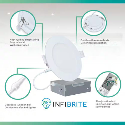 6-Pack 6 In. Wi-Fi Smart Ultra-Thin Recessed Integrated LED 12W 1100LM Dimmable, Works W/Alexa/Google, Wet Rated