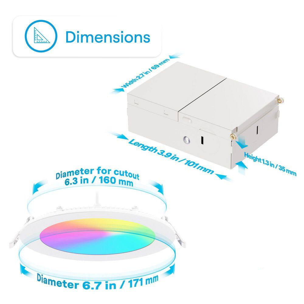 12-Pack 6 In. Wi-Fi Smart Ultra-Thin Recessed Integrated LED 12W 1100 Lumens Dimmable, Works W/Alexa/Google Wet Rated