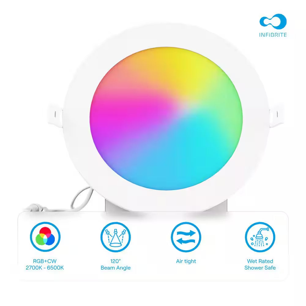 6-Pack 6 In. Wi-Fi Smart Ultra-Thin Recessed Integrated LED 12W 1100LM Dimmable, Works W/Alexa/Google, Wet Rated