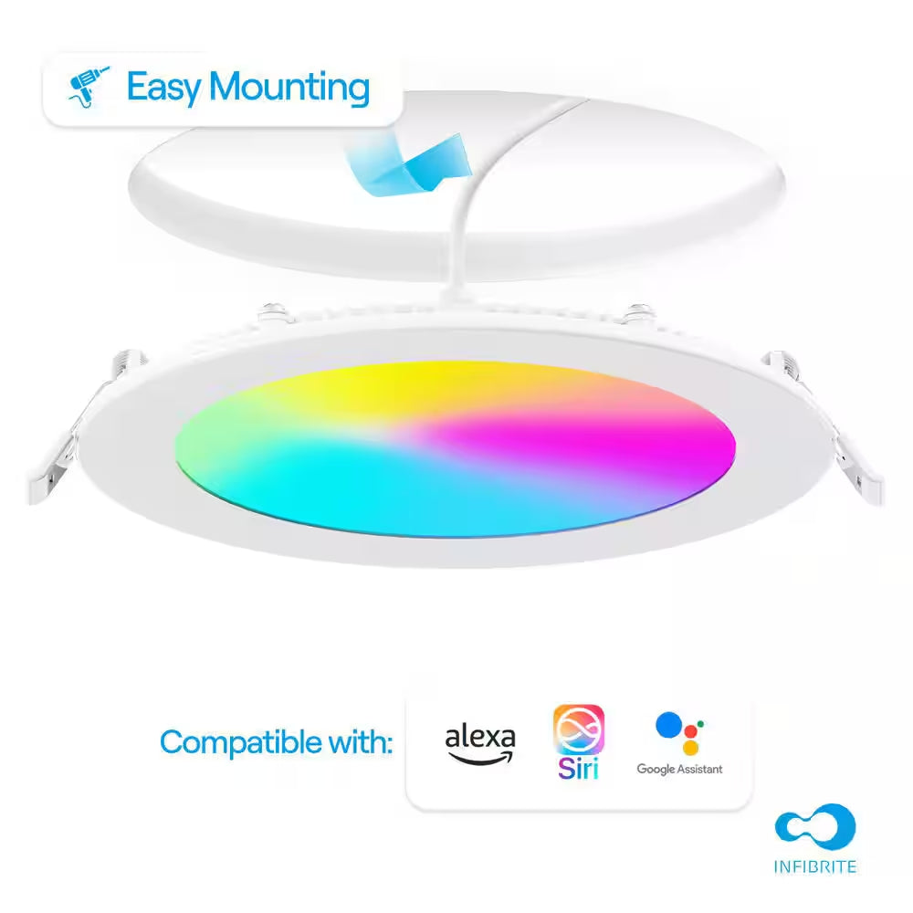 6-Pack 6 In. Wi-Fi Smart Ultra-Thin Recessed Integrated LED 12W 1100LM Dimmable, Works W/Alexa/Google, Wet Rated