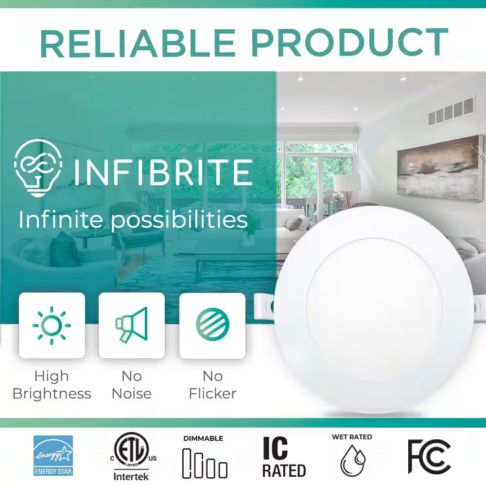 24-Pack 6 In. 5CCT Selectable 12-Watt 1050 Lumens Ultra-Thin Integrated LED Light Kit, Flush Mount Dimmable, Wet Rated