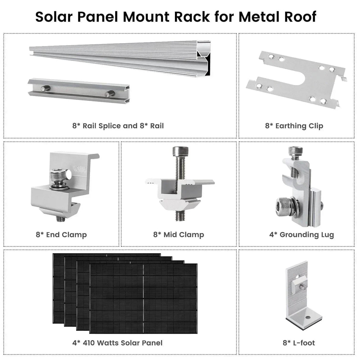 Nature's Generator 410 Watt Monocrystalline Solar Panel (4 Pack) With Solar Panel Mount Rack