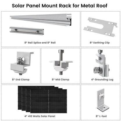 Nature's Generator 410 Watt Monocrystalline Solar Panel (4 Pack) With Solar Panel Mount Rack
