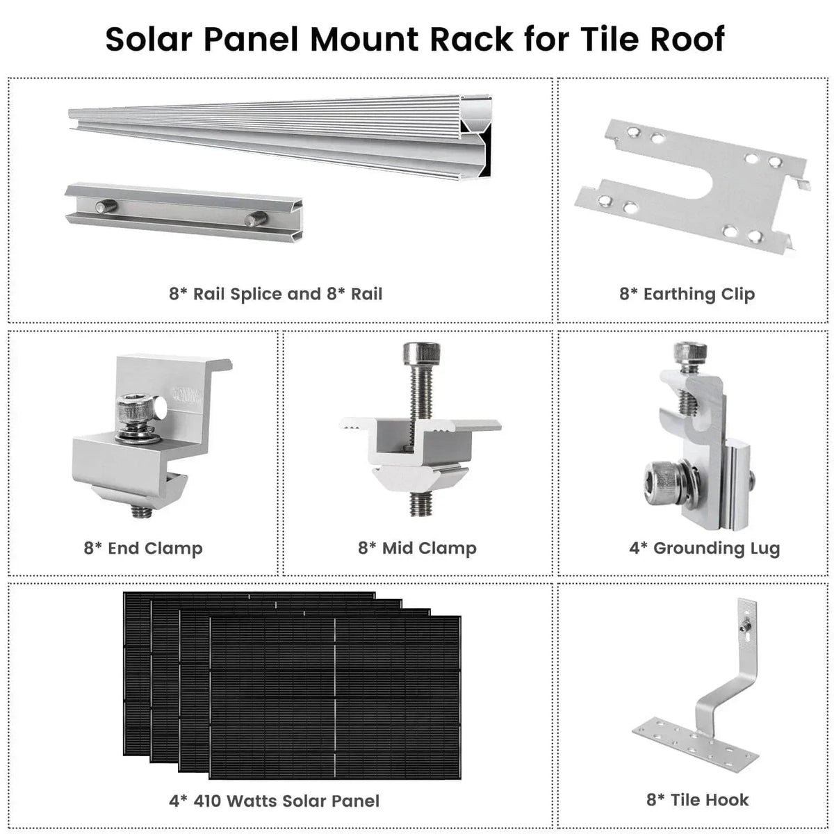 Nature's Generator 410 Watt Monocrystalline Solar Panel (4 Pack) With Solar Panel Mount Rack