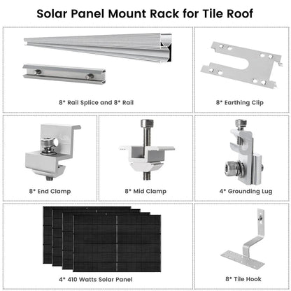 Nature's Generator 410 Watt Monocrystalline Solar Panel (4 Pack) With Solar Panel Mount Rack