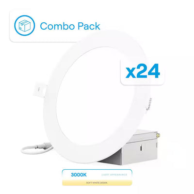 24-Pack 6 In. Canless 3000K Warm White 12W 1050LM Thin New Construction Integrated LED Recessed Light Kit, Wet Rated