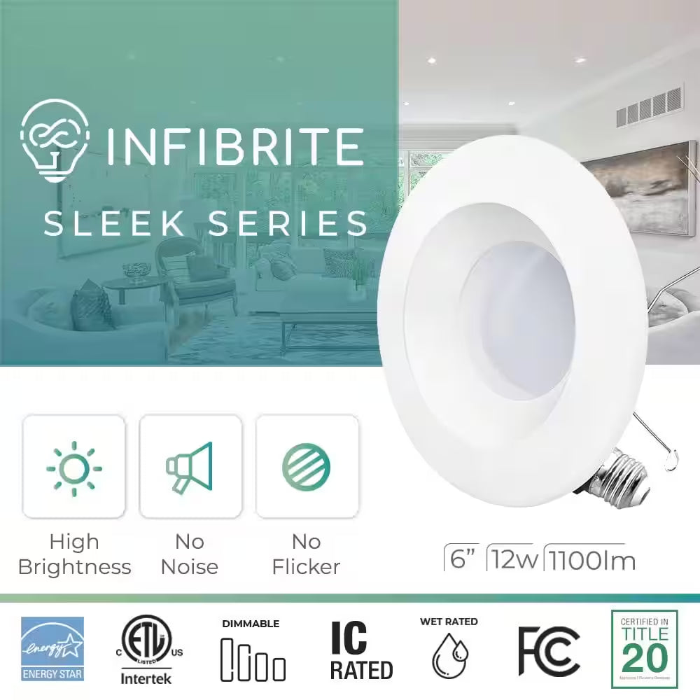 12-Pack 6 In. Wi-Fi Smart 12-Watt 1100 Lumens Thin Recessed Retrofit LED Sleek Series Light Kit/Google, Wet Rated