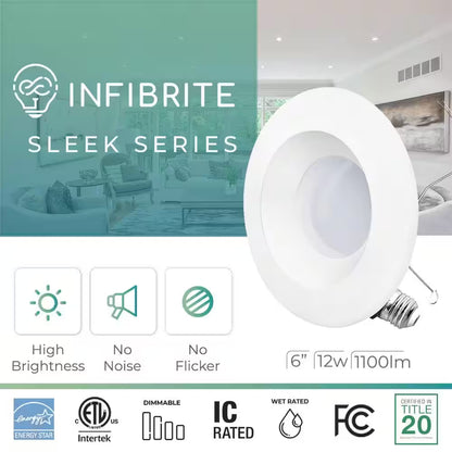 12-Pack 6 In. Wi-Fi Smart 12-Watt 1100 Lumens Thin Recessed Retrofit LED Sleek Series Light Kit/Google, Wet Rated
