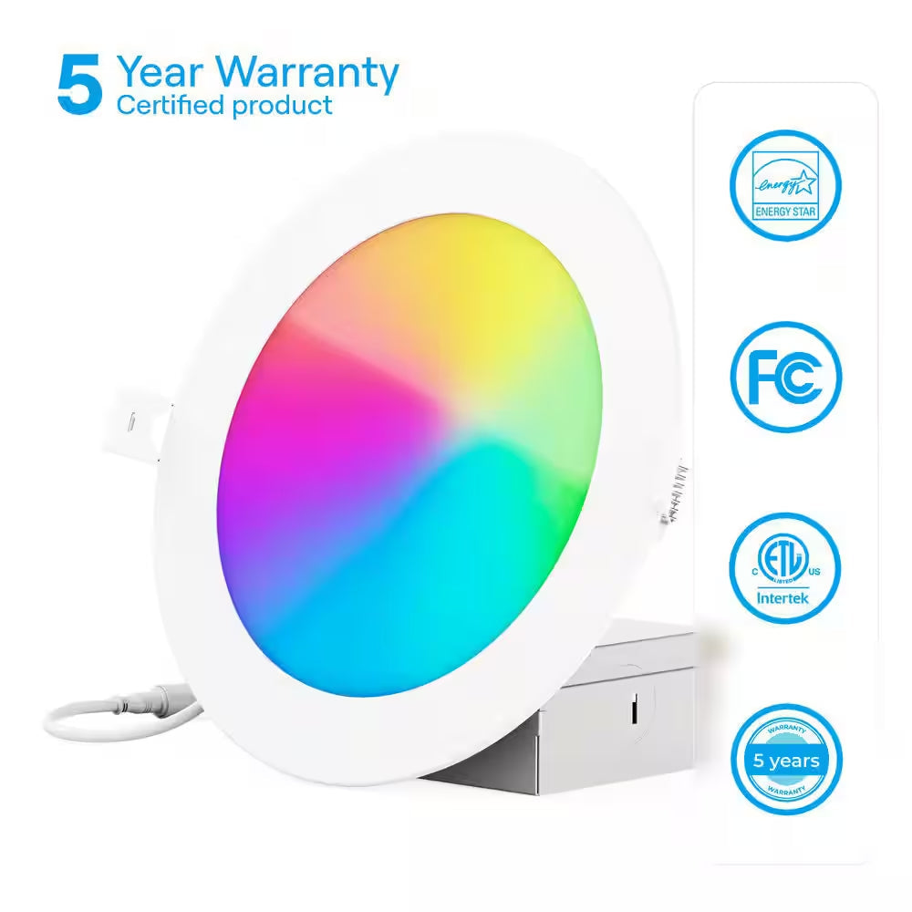 12-Pack 6 In. Wi-Fi Smart Ultra-Thin Recessed Integrated LED 12W 1100 Lumens Dimmable, Works W/Alexa/Google Wet Rated