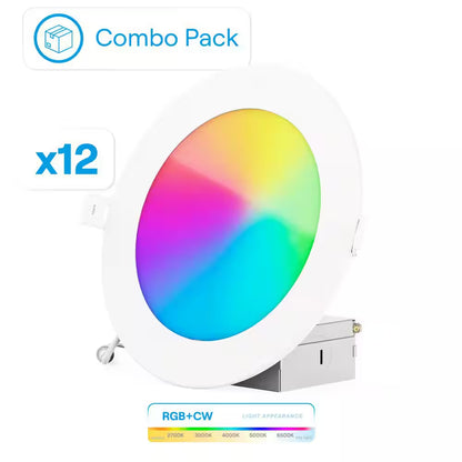 12-Pack 6 In. Wi-Fi Smart Ultra-Thin Recessed Integrated LED 12W 1100 Lumens Dimmable, Works W/Alexa/Google Wet Rated