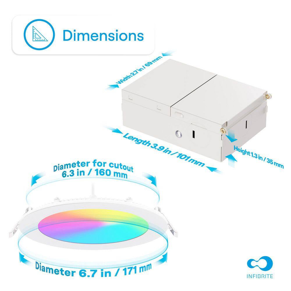6-Pack 6 In. Wi-Fi Smart Ultra-Thin Recessed Integrated LED 12W 1100LM Dimmable, Works W/Alexa/Google, Wet Rated