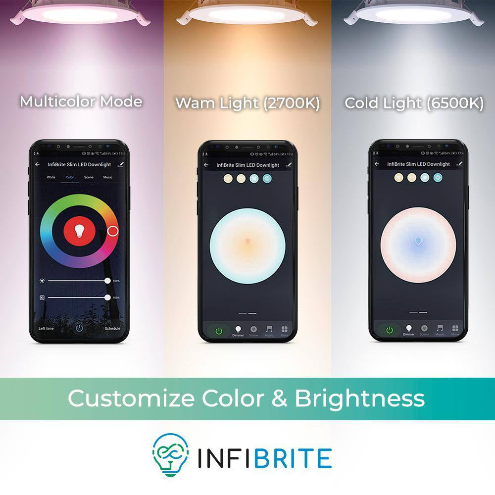 6-Pack 6 In. Wi-Fi Smart Ultra-Thin Recessed Integrated LED 12W 1100LM Dimmable, Works W/Alexa/Google, Wet Rated