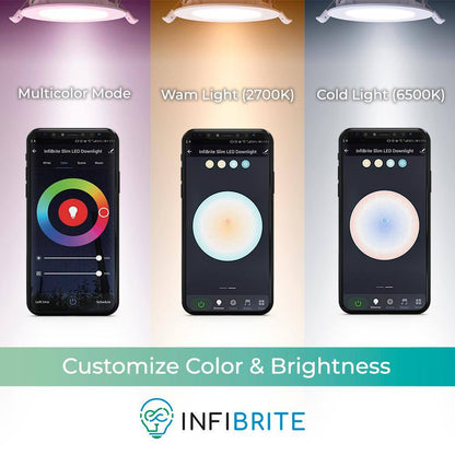 6-Pack 6 In. Wi-Fi Smart Ultra-Thin Recessed Integrated LED 12W 1100LM Dimmable, Works W/Alexa/Google, Wet Rated