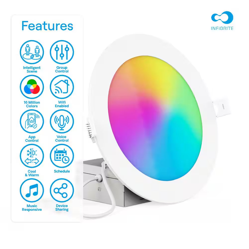 6-Pack 6 In. Wi-Fi Smart Ultra-Thin Recessed Integrated LED 12W 1100LM Dimmable, Works W/Alexa/Google, Wet Rated