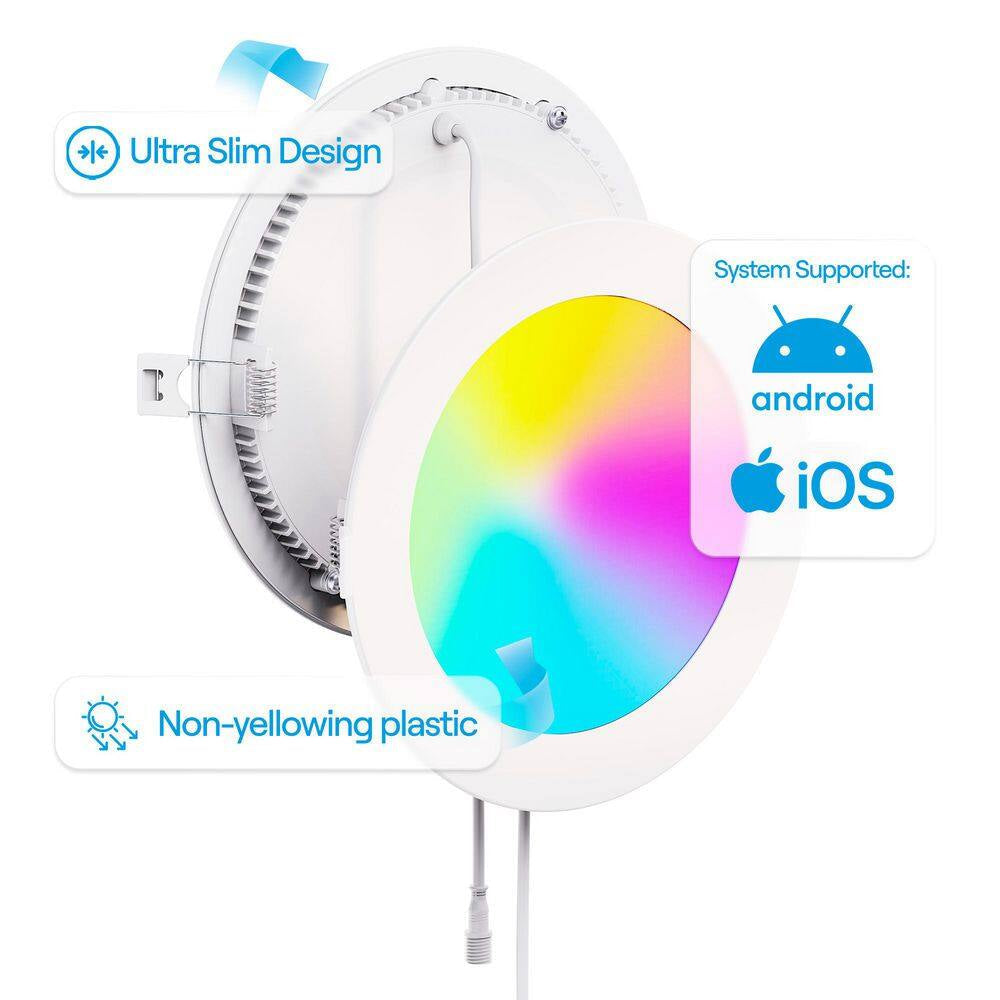 12-Pack 6 In. Wi-Fi Smart Ultra-Thin Recessed Integrated LED 12W 1100 Lumens Dimmable, Works W/Alexa/Google Wet Rated