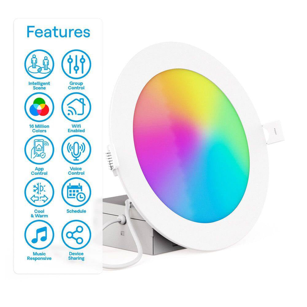 12-Pack 6 In. Wi-Fi Smart Ultra-Thin Recessed Integrated LED 12W 1100 Lumens Dimmable, Works W/Alexa/Google Wet Rated
