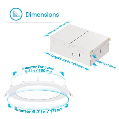 24-Pack 6 In. 5CCT Selectable 12-Watt 1050 Lumens Ultra-Thin Integrated LED Light Kit, Flush Mount Dimmable, Wet Rated