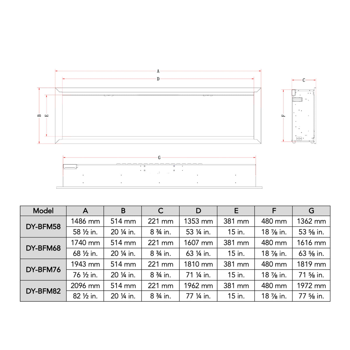 Dynasty Allegro 58-Inch Smart Linear Electric Fireplace With Heater Timer Settings [DY-BFM58] (SAK23948)