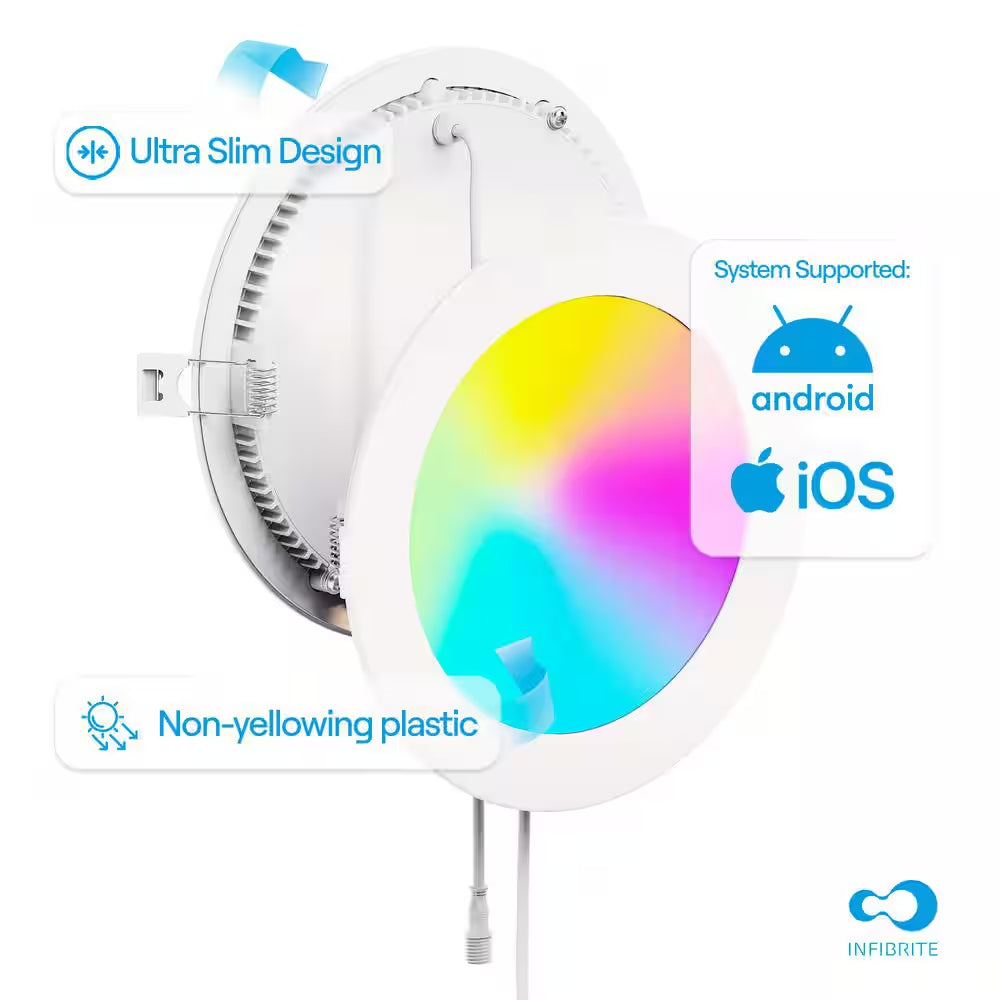 6-Pack 6 In. Wi-Fi Smart Ultra-Thin Recessed Integrated LED 12W 1100LM Dimmable, Works W/Alexa/Google, Wet Rated
