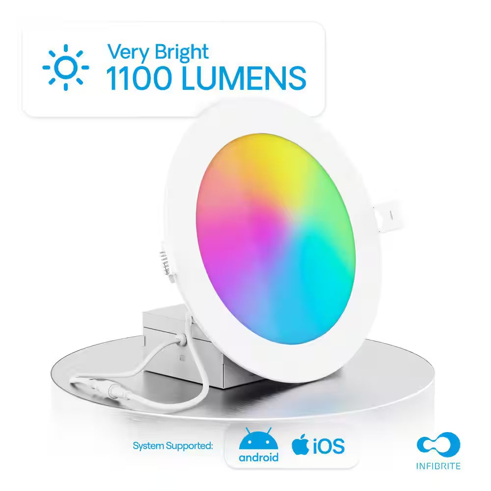 6-Pack 6 In. Wi-Fi Smart Ultra-Thin Recessed Integrated LED 12W 1100LM Dimmable, Works W/Alexa/Google, Wet Rated