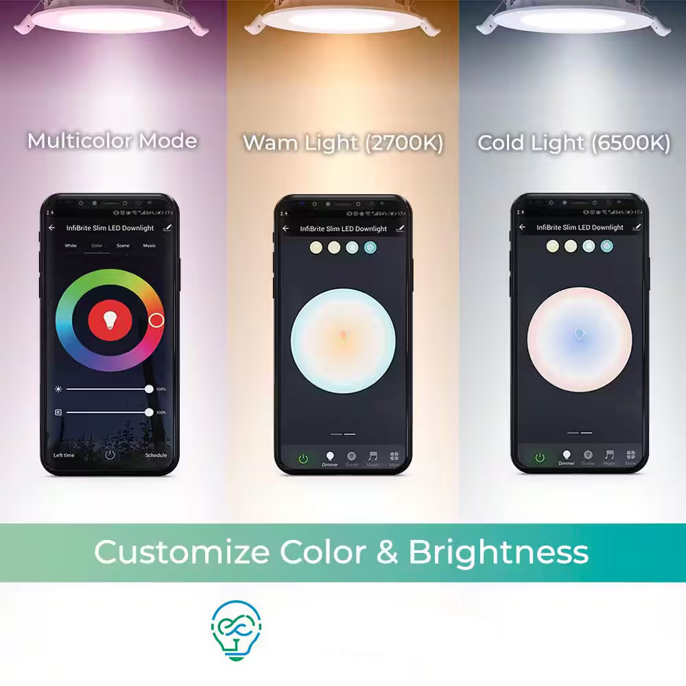 12-Pack 6 In. Wi-Fi Smart Ultra-Thin Recessed Integrated LED 12W 1100 Lumens Dimmable, Works W/Alexa/Google Wet Rated