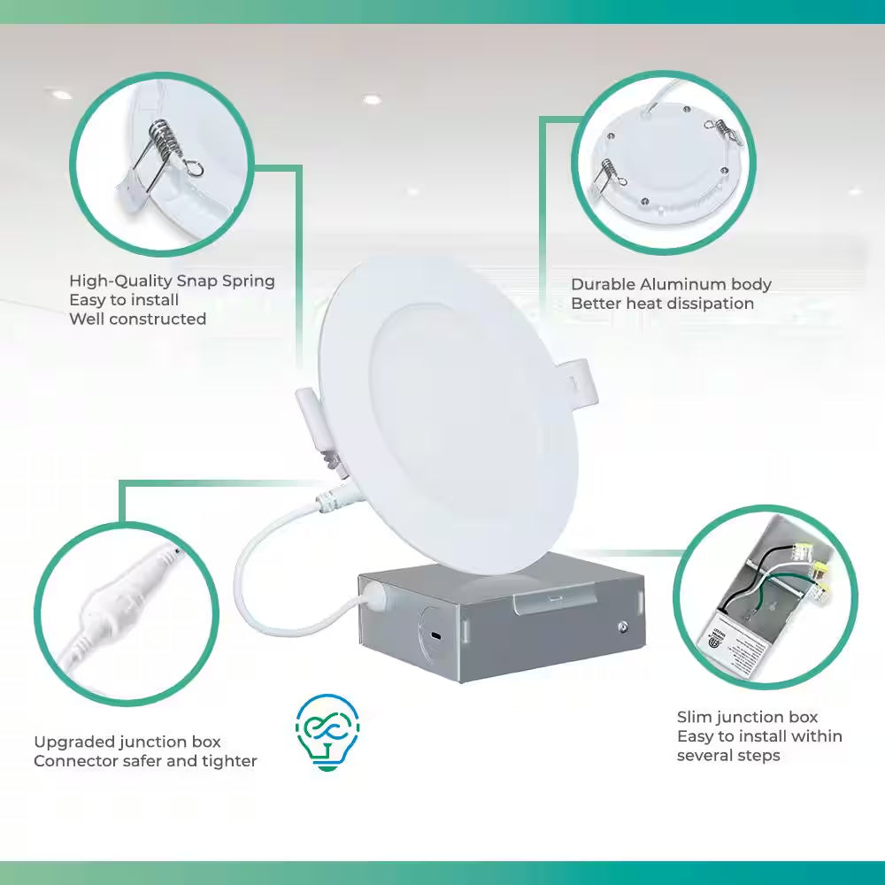 12-Pack 6 In. Wi-Fi Smart Ultra-Thin Recessed Integrated LED 12W 1100 Lumens Dimmable, Works W/Alexa/Google Wet Rated