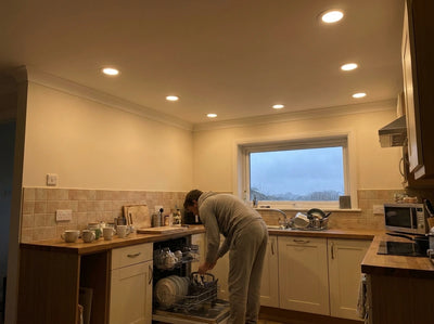 Customer photo of 12-Pack 6 In. Wi-Fi Smart 12-Watt 1100 Lumens Thin Recessed Retrofit LED Sleek Series Light Kit/Google, Wet Rated