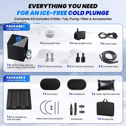 Premium 2XL 148 Gal Cold Plunge Tub Kit With 1/3 HP Chiller, Filter, And Pump (SAK70245)