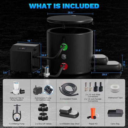 Premium XL 120 Gal Cold Plunge Tub Kit With 1HP Chiller, Filter, And Pump (SAK92632)