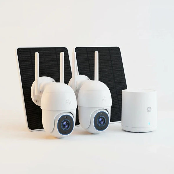 4K/8MP Ultra HD Solar-Powered 360° Smart Security Camera, 2-Pack — Studio Shot